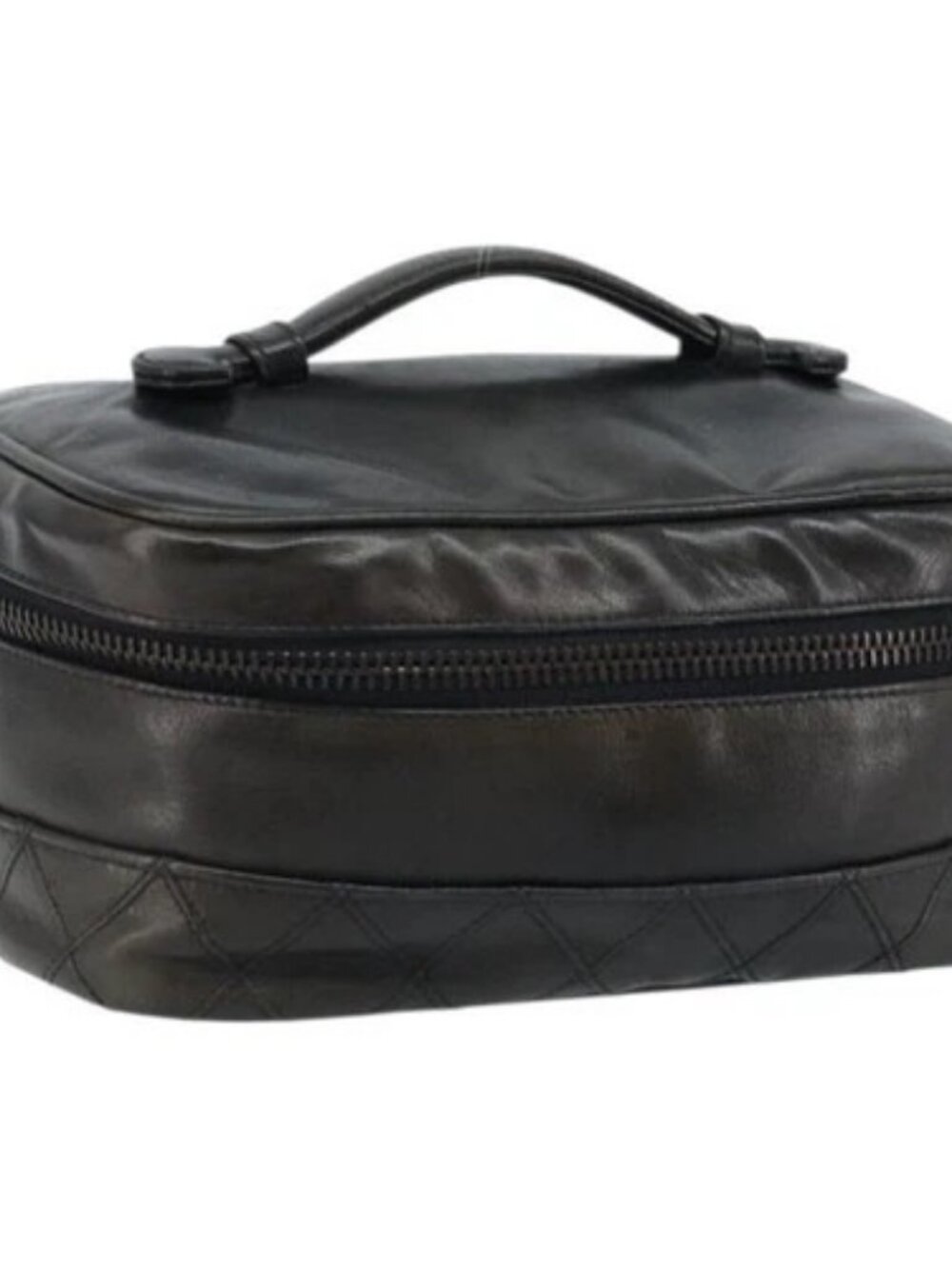 CHANEL Bicolore Vanity Hand Bag Leather Black CC Auth bs33805